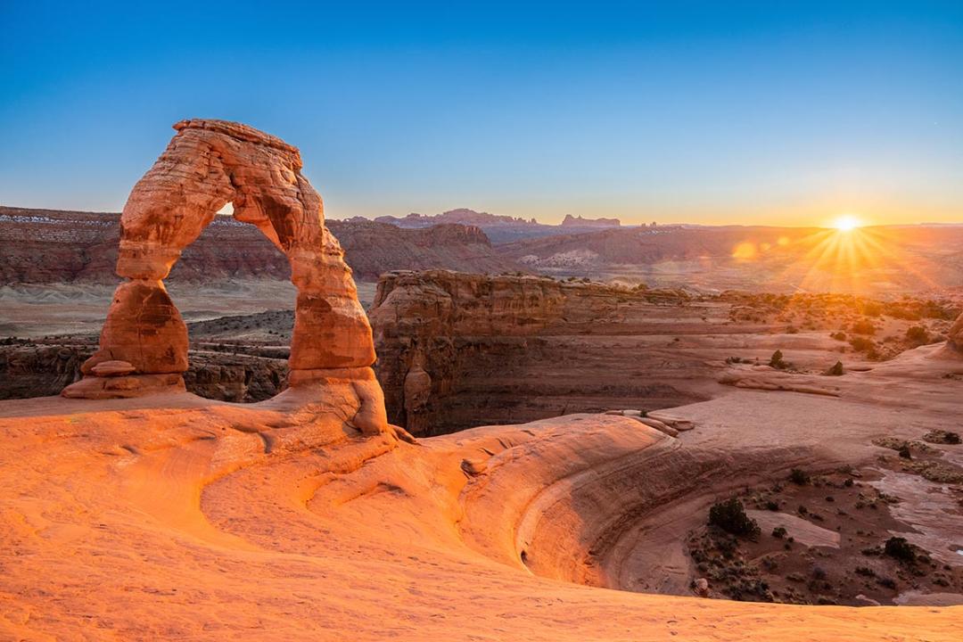 Delicate Arch at Sunset in Arches National Park near Moab, Utah.