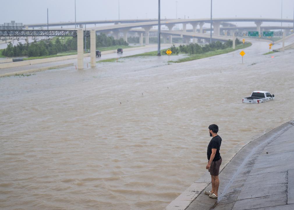 Flooded interstate after Hurricane Beryl swept through the area on July 08, 2024 in Houston, Texas.