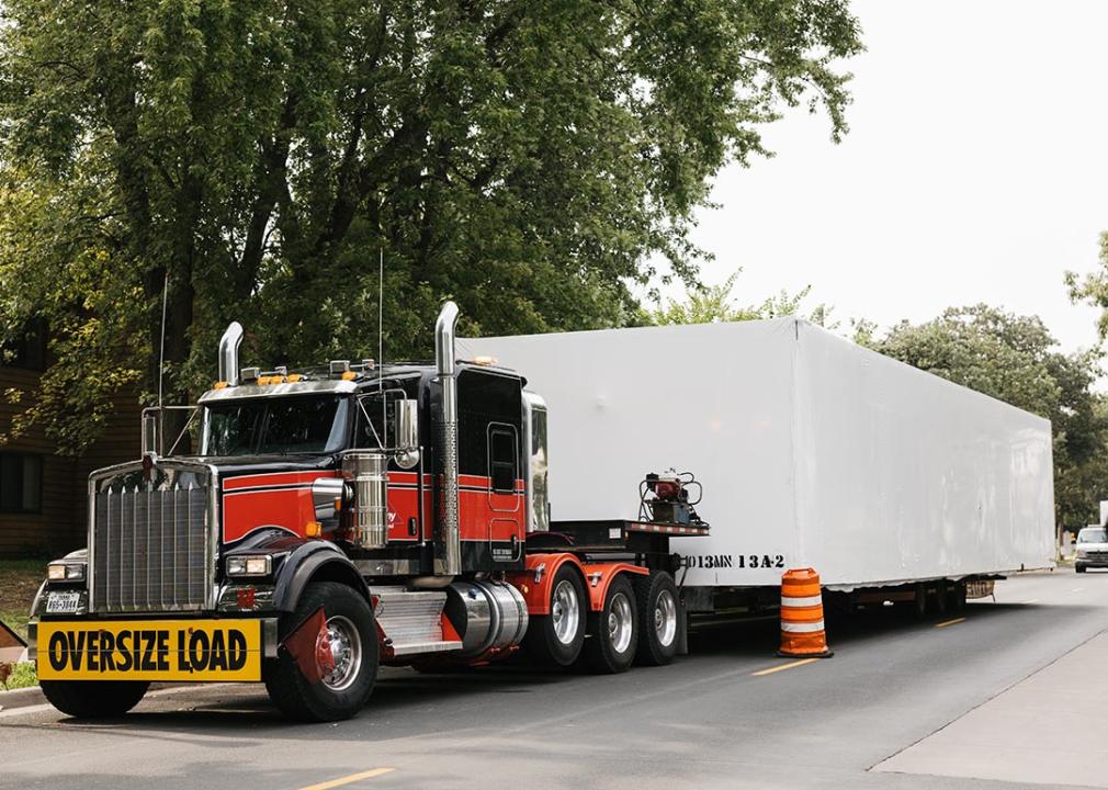 Modular units being transported for construction in Minneapolis.