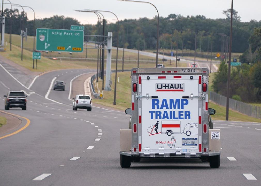 A U-haul trailer on the road near Apopka, FL in 2023.