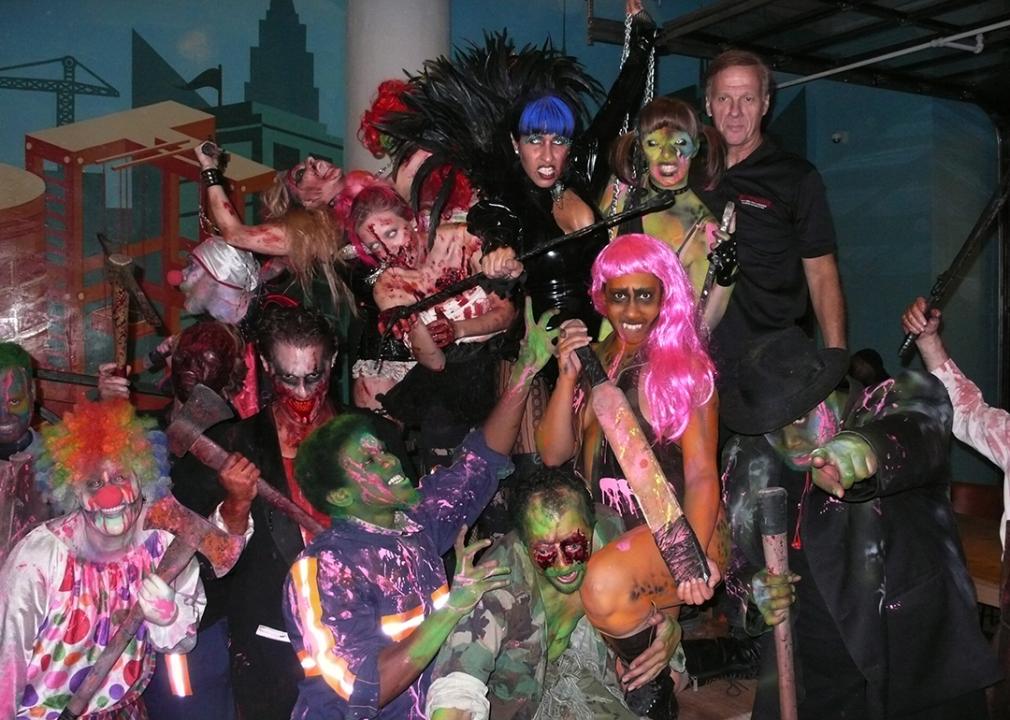 Cast members dressed in horror characters during the 2015 