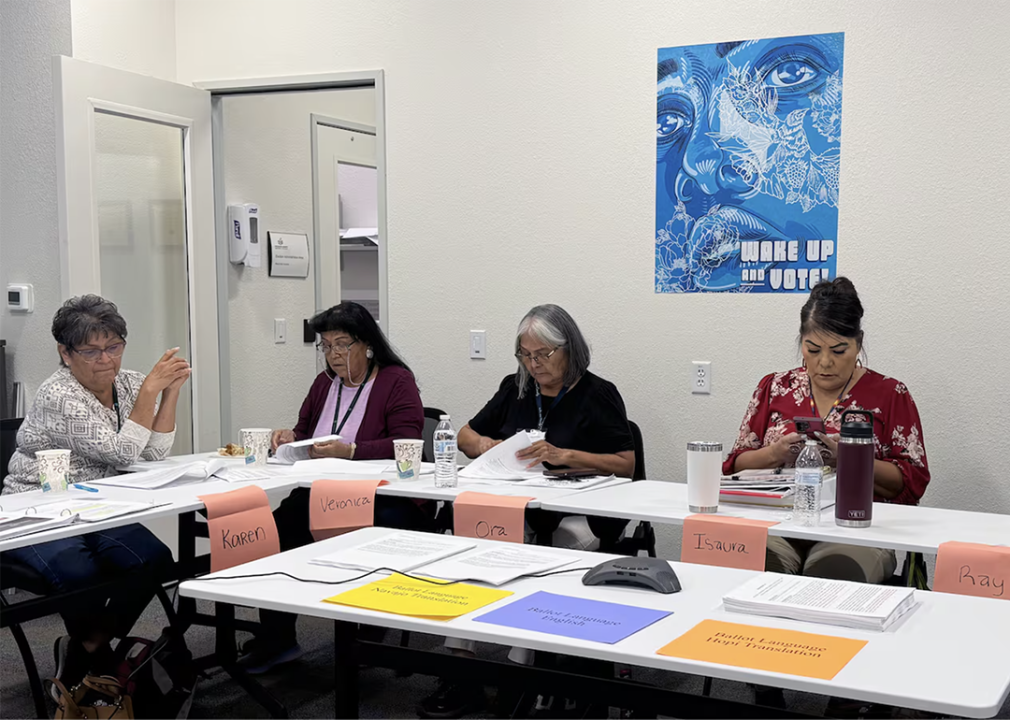 Election officials from northern Arizona counties translating the November ballot into Navajo at the Coconino County Elections Center.