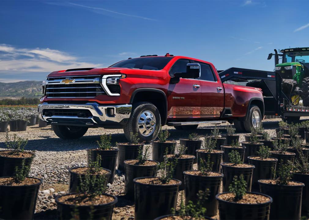 A front view of a red 2025 Chevrolet Silverado 3500HD.