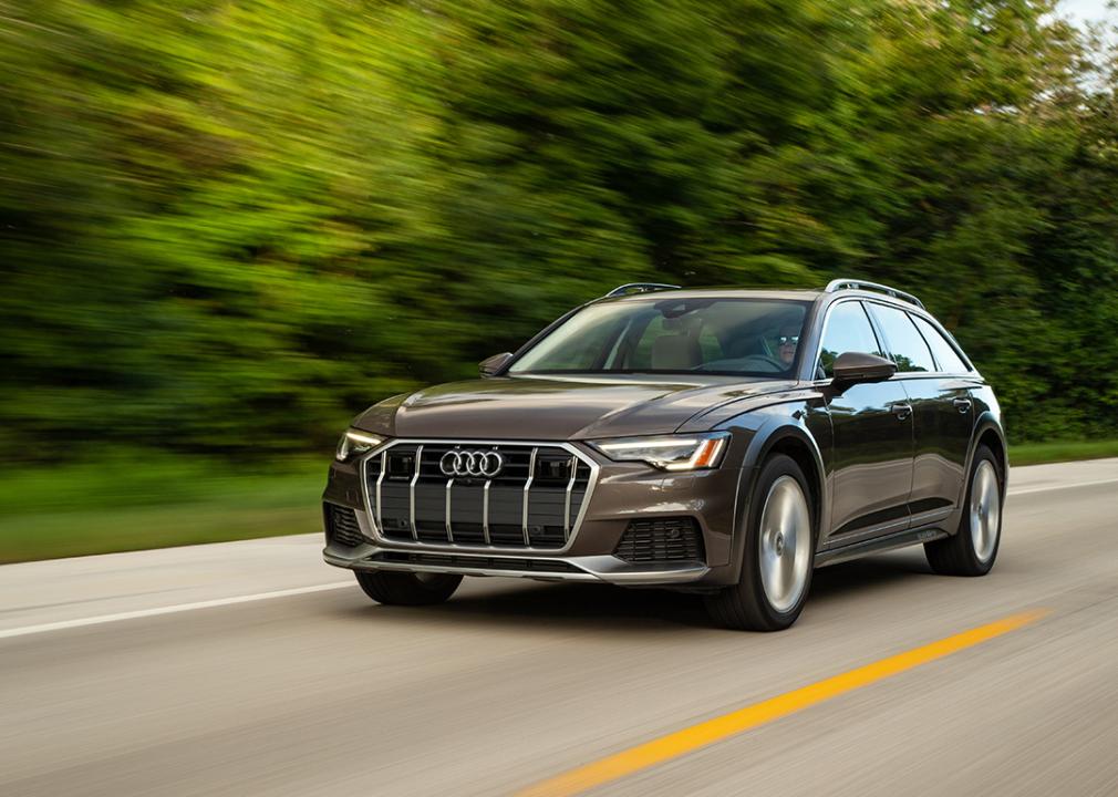 A black 2025 Audi A6 Allroad Wagon car on the road.