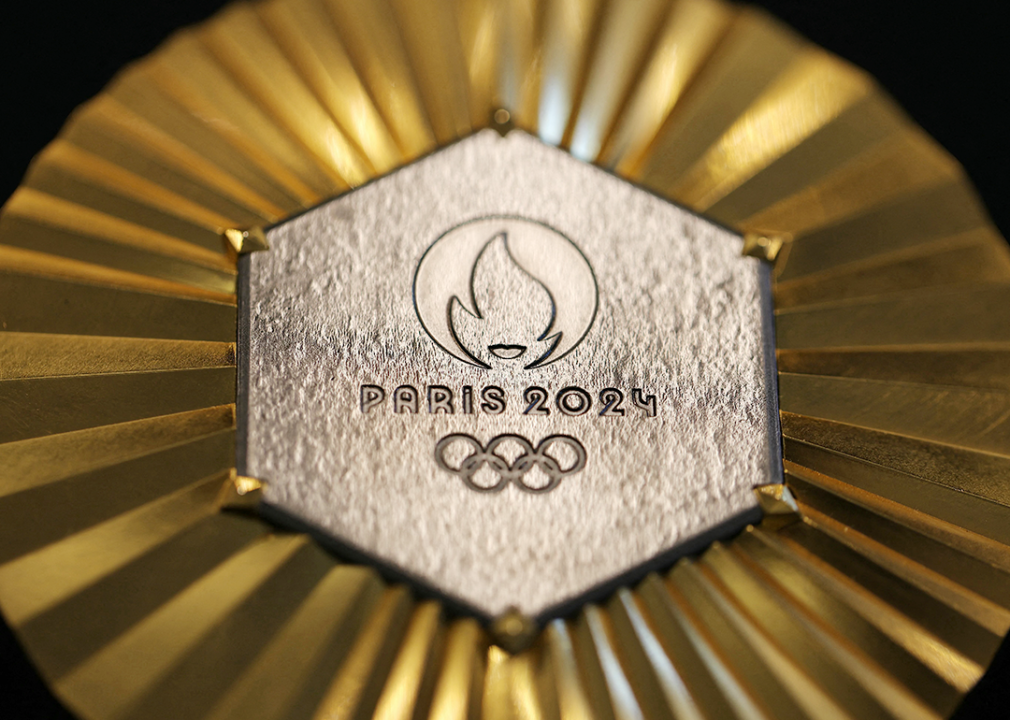 Detail of Paris 2024 Olympics gold medal.