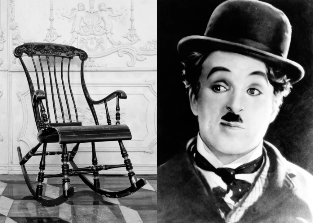 Composite image of rocking chair and Charlie Chaplin.