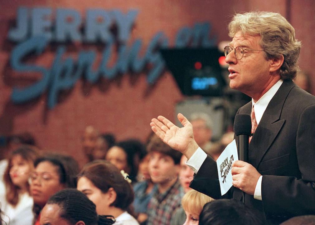 Jerry Springer during a filming of 'The Jerry Springer Show' in 1998.