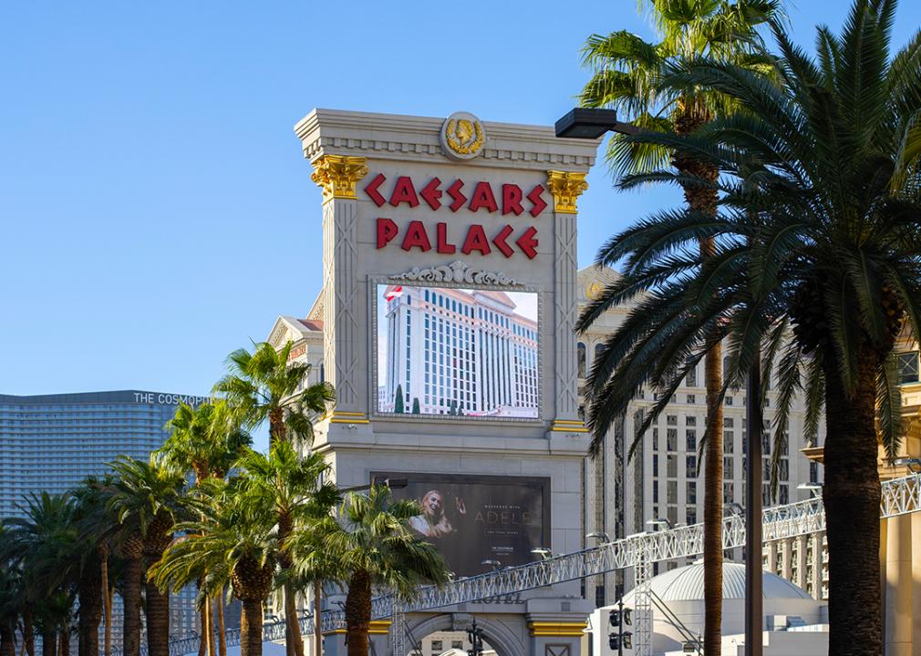 Weekends with Adele's sign promoted at the Caesar's Palace entrance in Las Vegas, NV.