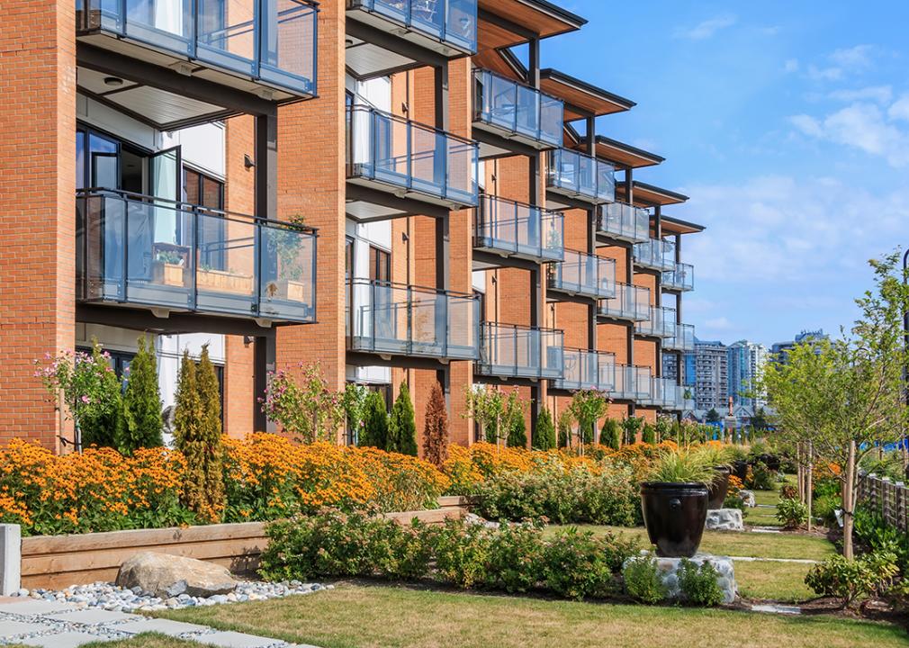 A row of units of a modern apartment building.