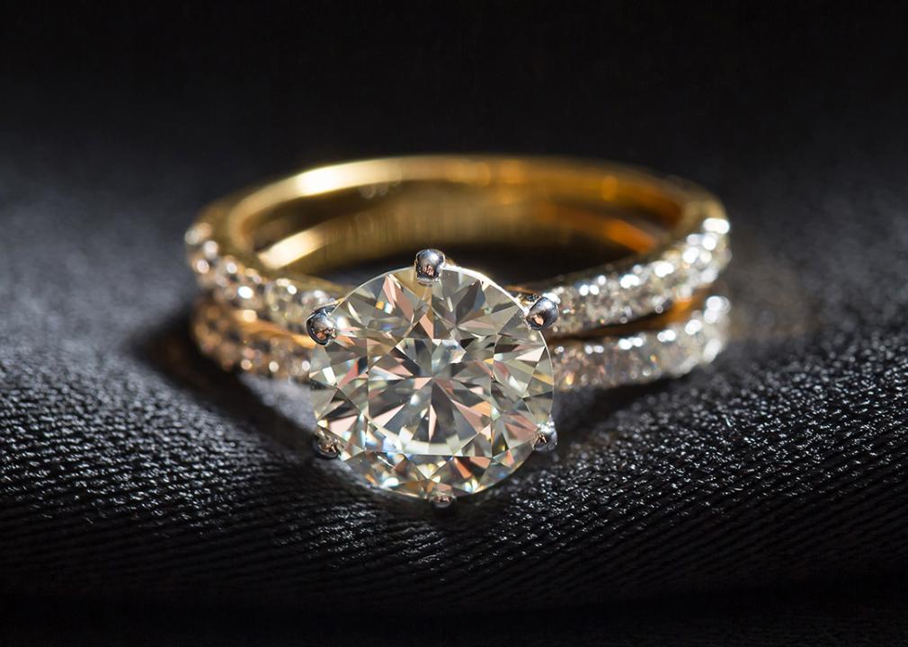 A statement engagement ring with a large diamond.