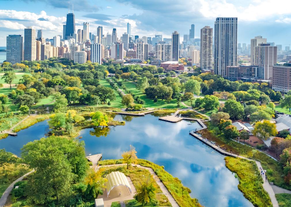 Aerial view of the Chicago skyline in Illinois.