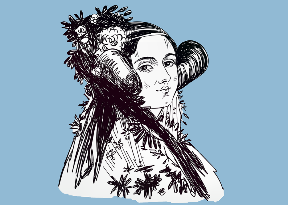 Vector illustration of Ada Lovelace on blue background.