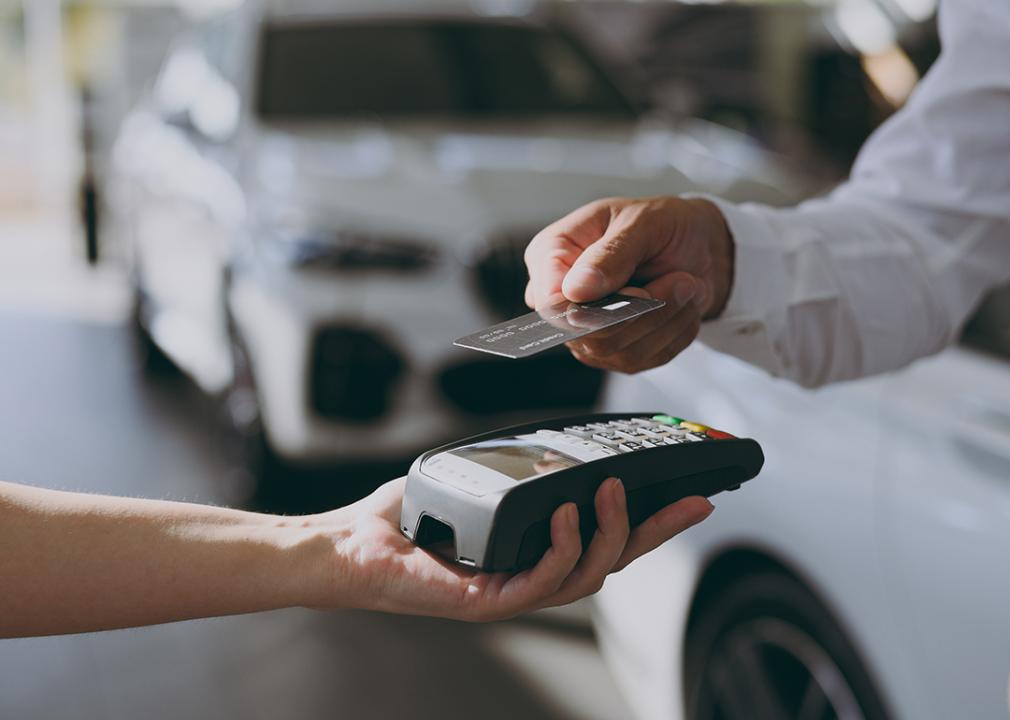 A car purchase using a credit card.