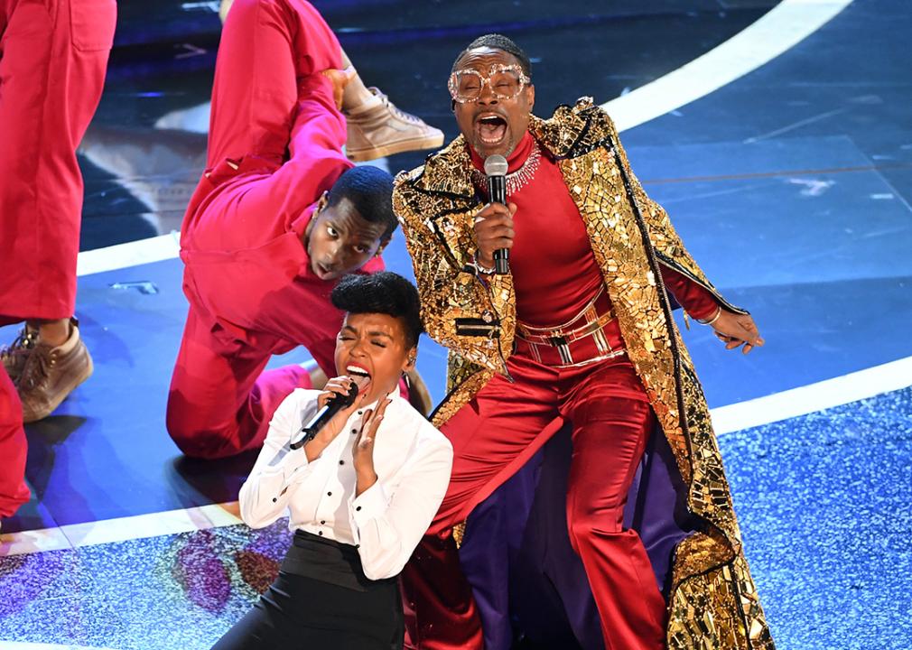 Janelle Monáe and Billy Porter performing during the 92nd Annual Academy Awards at Dolby Theatre on February 09, 2020 in Hollywood, California.