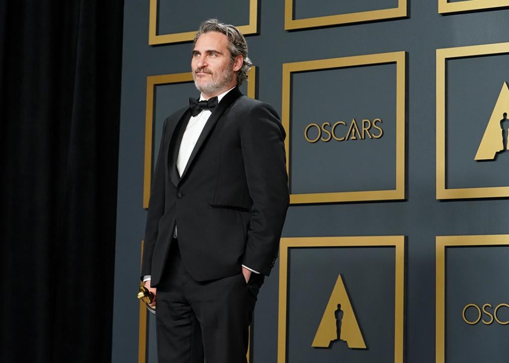 Joaquin Phoenix in his Stella McCartney suit during the 92nd Annual Academy Awards at Hollywood and Highland on February 09, 2020 in Hollywood, California. 