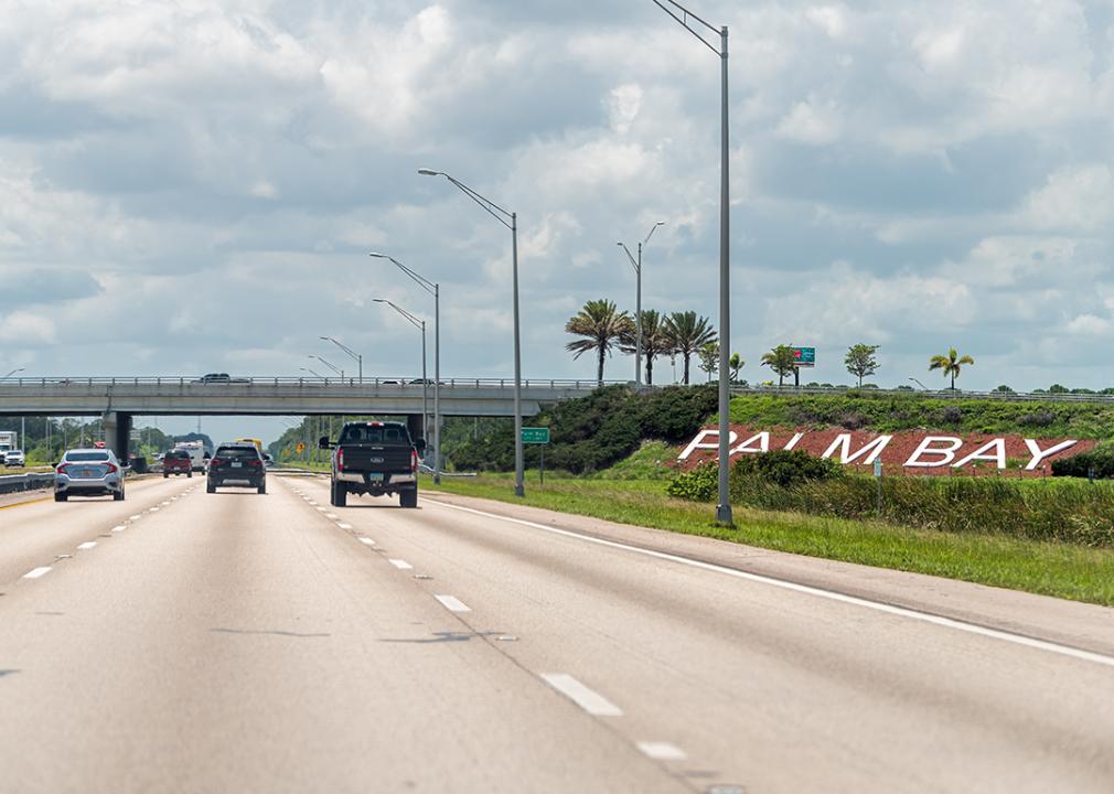 The interstate highway 95 road with traffic cars in Brevard county, Florida.
