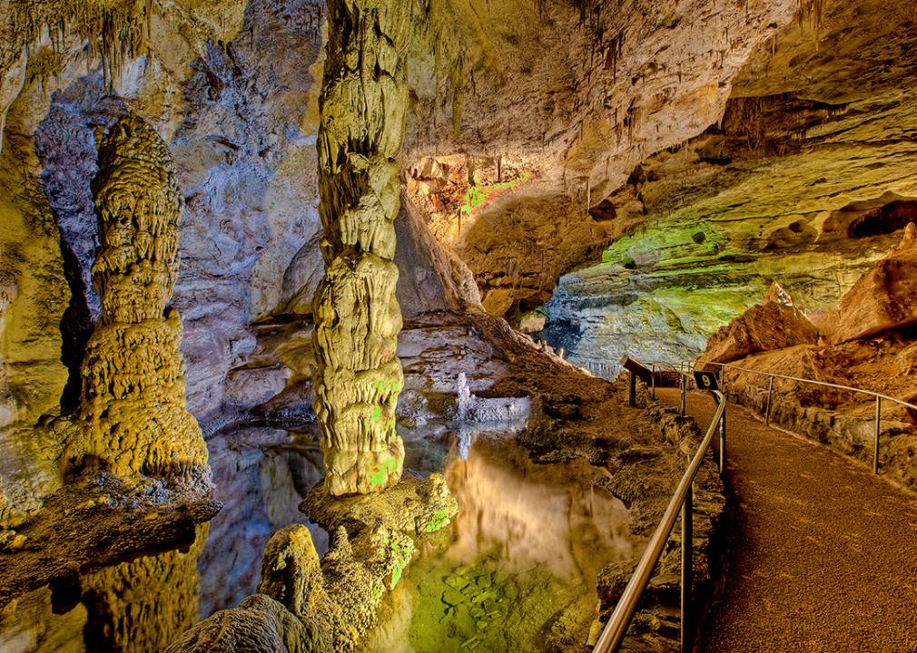 The subterranean columns in spring-fed pool in Carlsbad Caverns National Park, New Mexico.