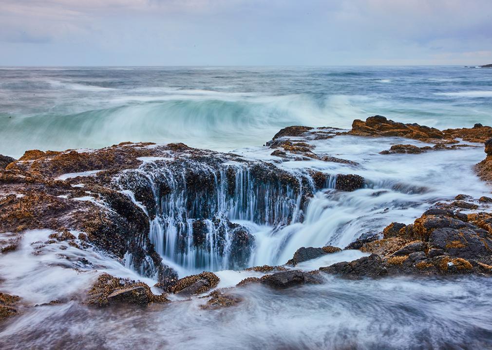 A view of the rocky shoreline of Thor