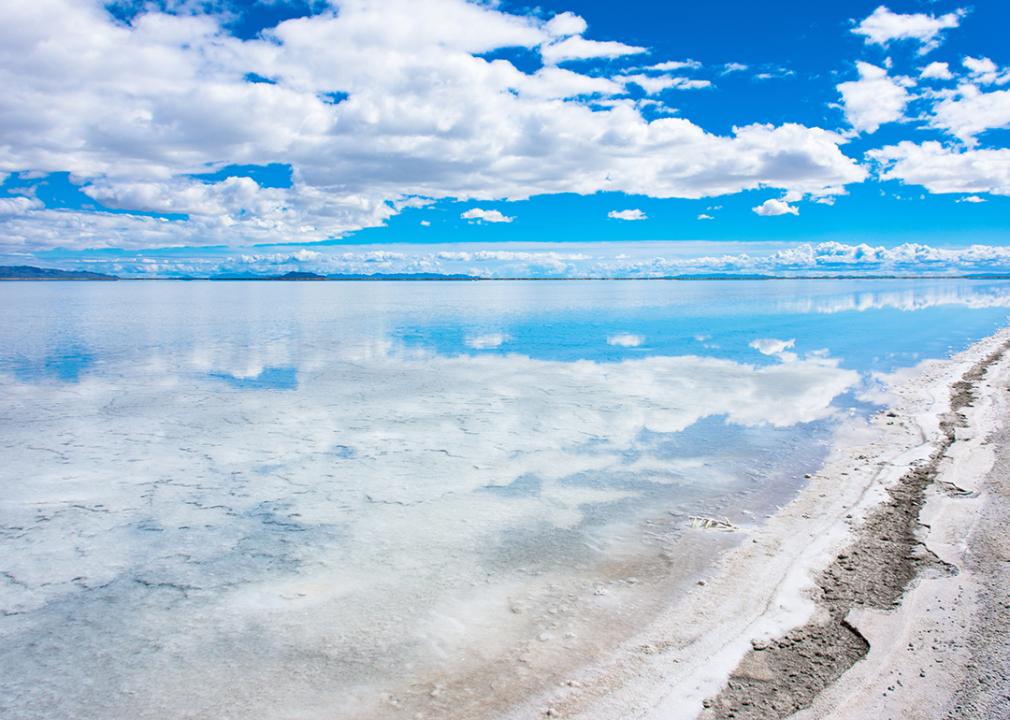 A view of the Bonneville Salt Flats in Utah.