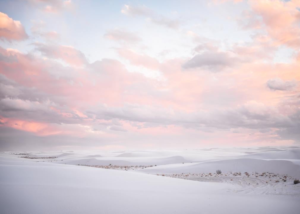 The white sand dunes in White Sands National Park, New Mexico. 