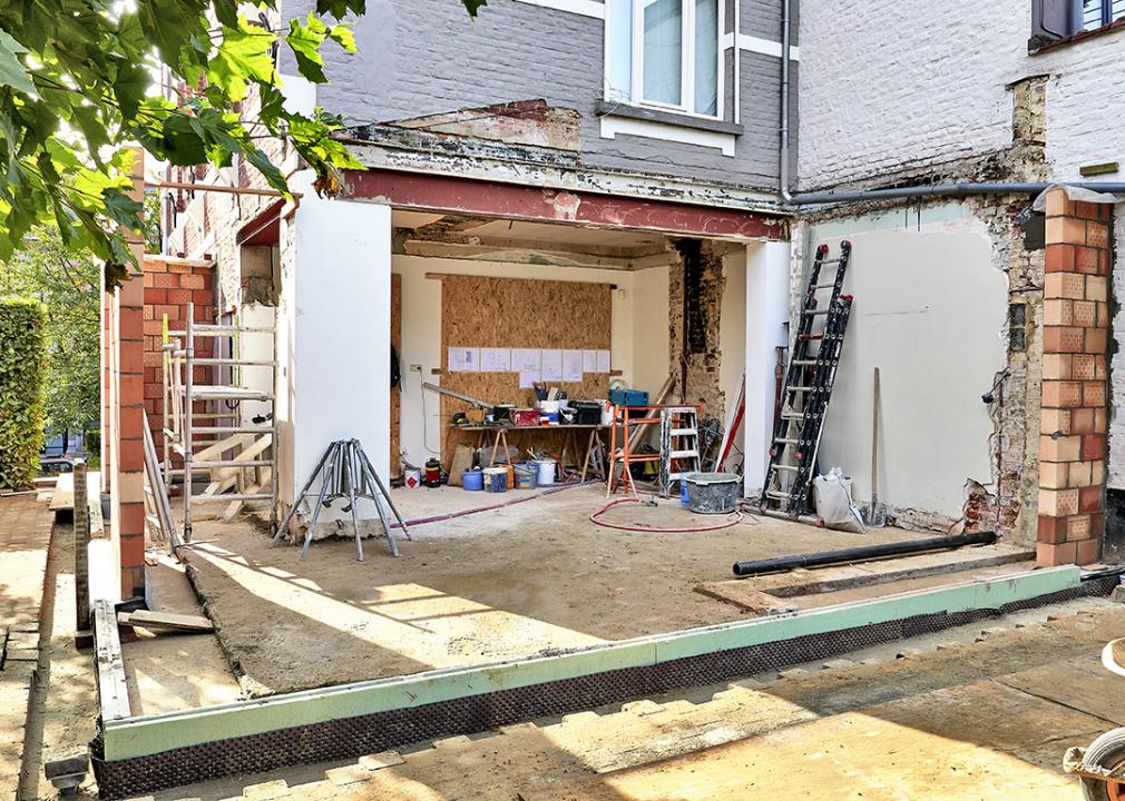 A new wall and ground in construction for a modern extension of a house.