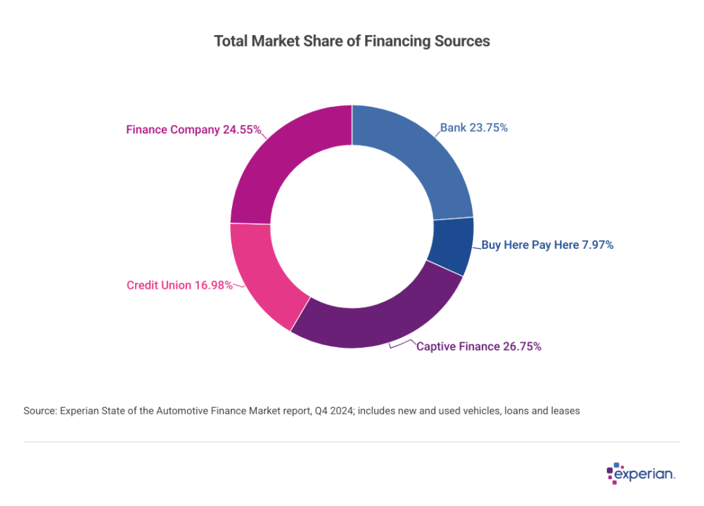 Donut chart showing total market share of financing sources.