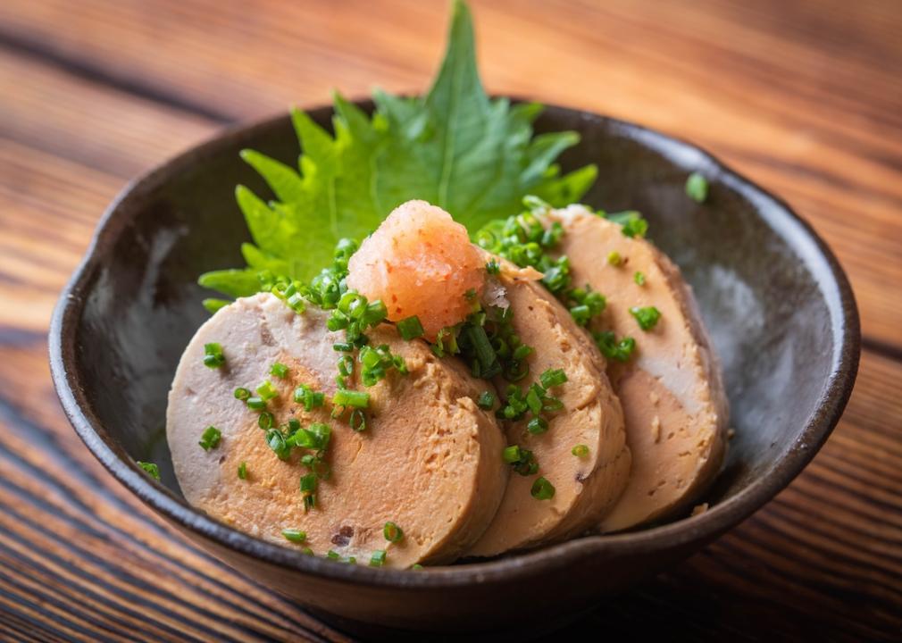 Monkfish liver dish served in bowl