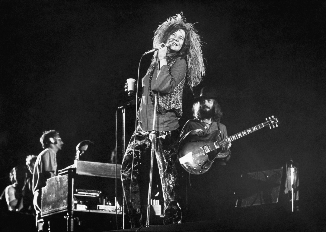 Janis Joplin performs at the Festival for Peace at Shea Stadium.
