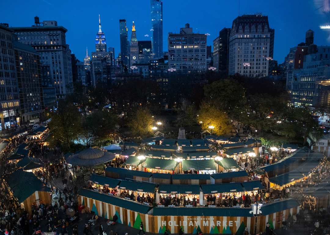 Elevated view of the Holiday Market in Union Square, New York.