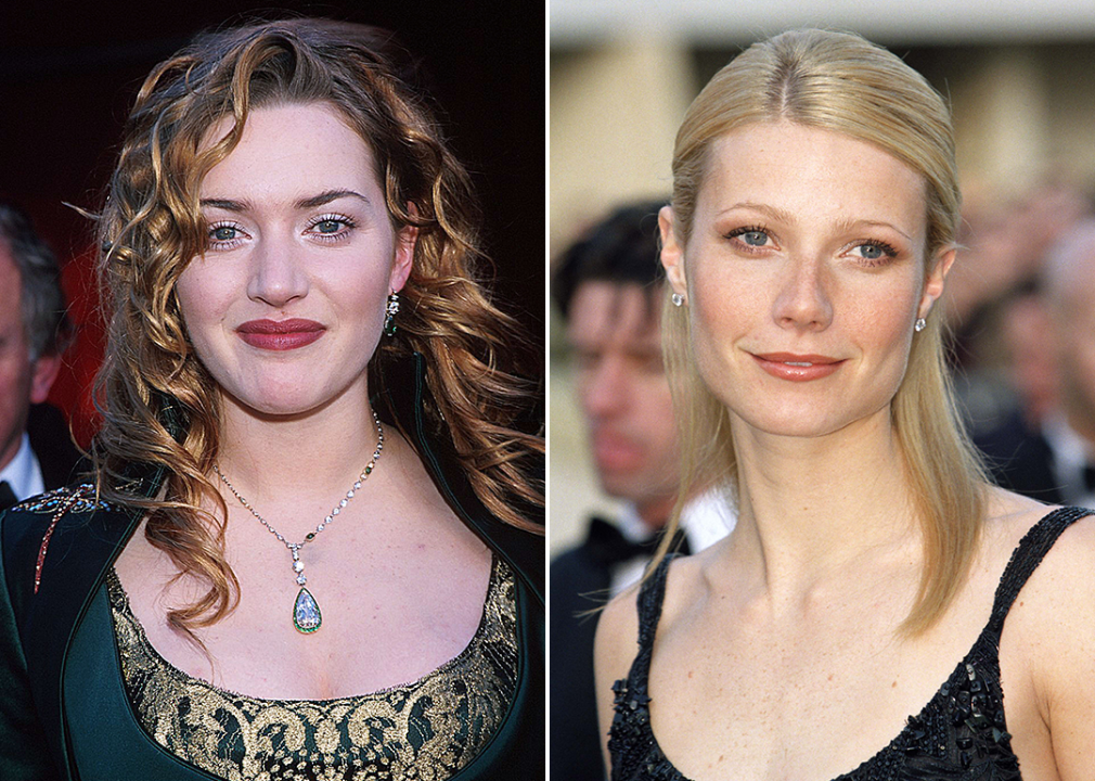 On left, Kate Winslet at Academy Awards; on right Gwyneth Paltrow at BAFTA Film Awards in 1999.