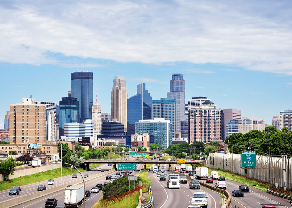 Downtown skyline and Interstate 35W.