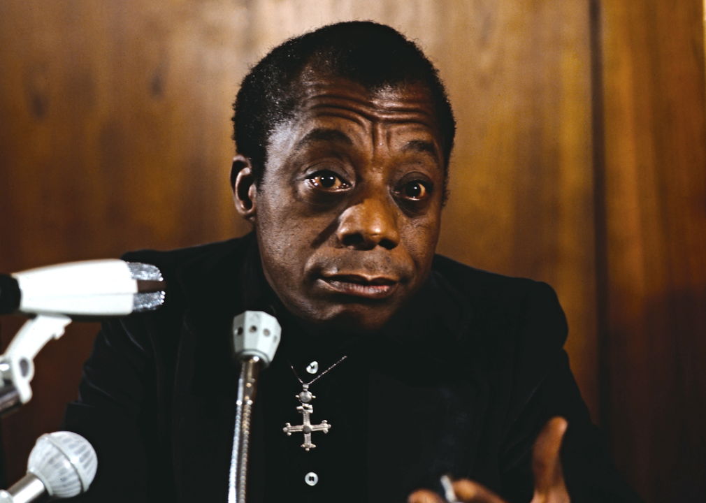 James Baldwin at a press event.
