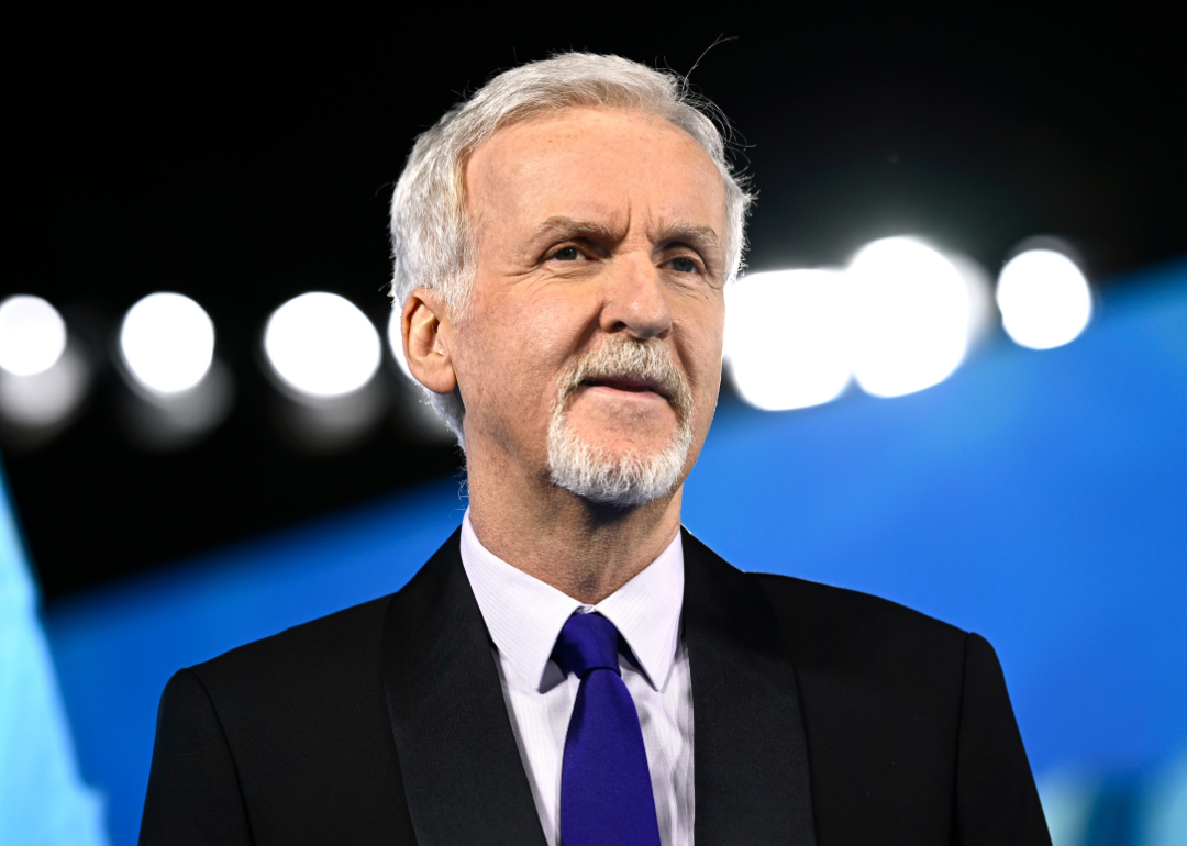 James Cameron attends film premiere.