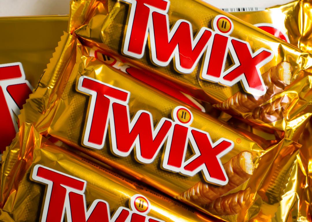 Close up Twix packaging on table.