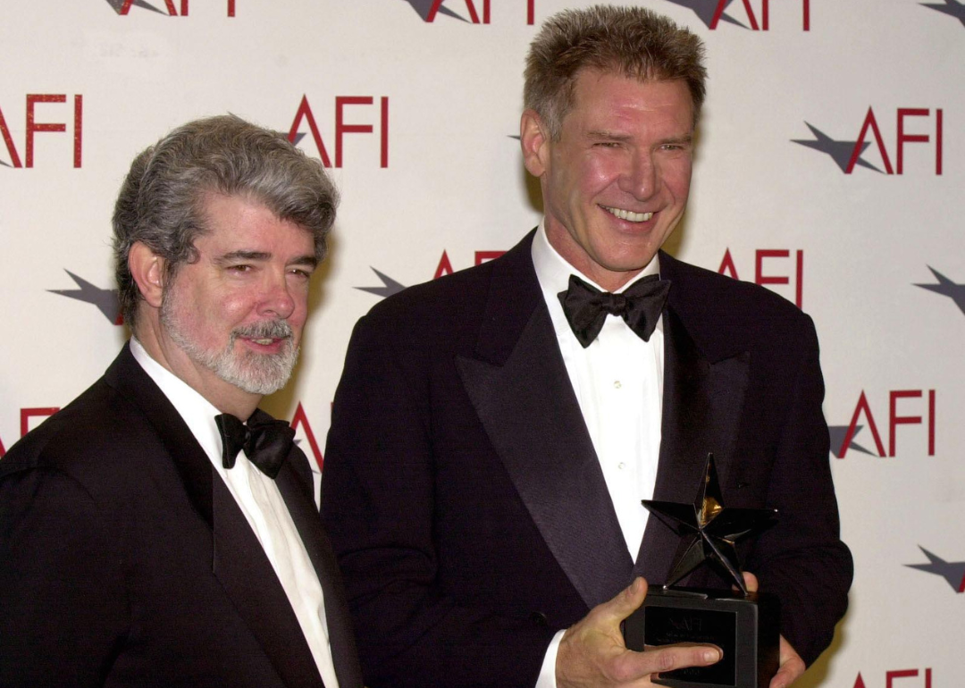 Harrison Ford stands with George Lucas at AFI Lifetime Achievement Event