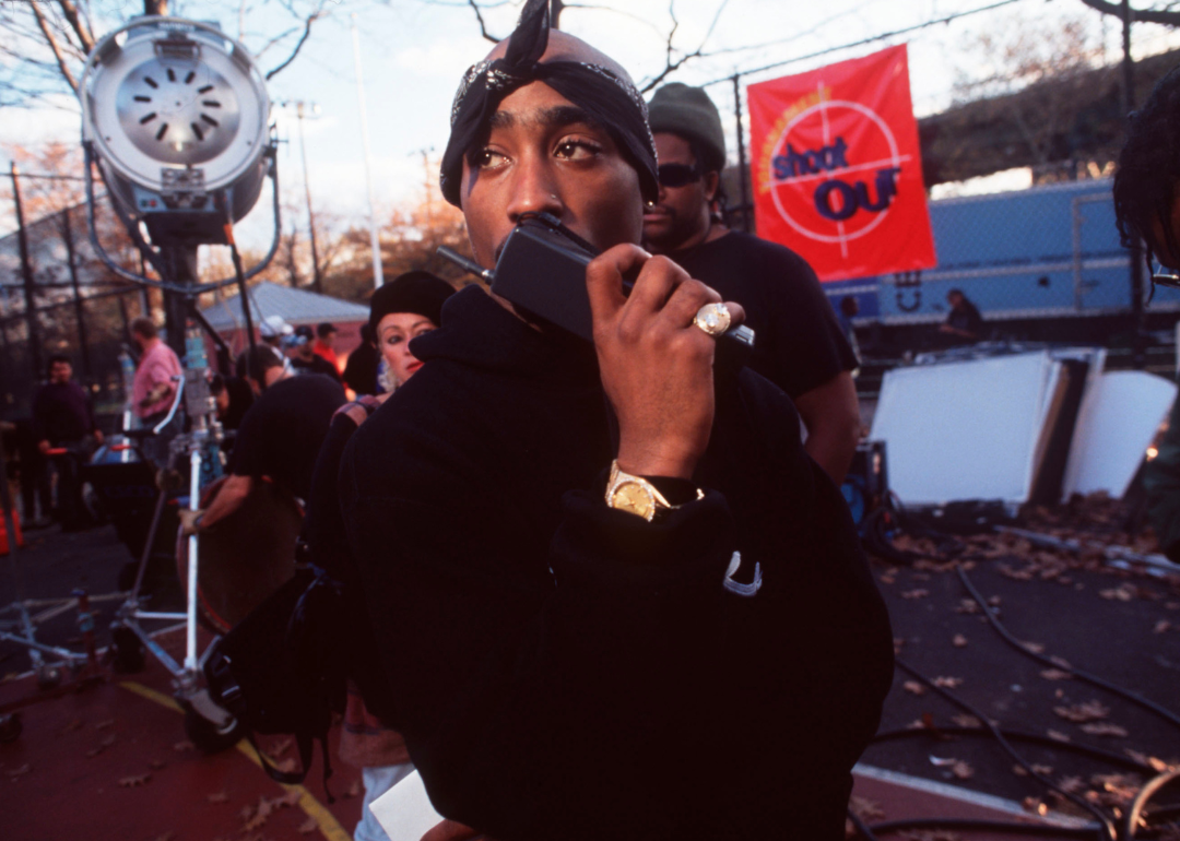 Tupac Shakur on the set of Above the Rim in Harlem.