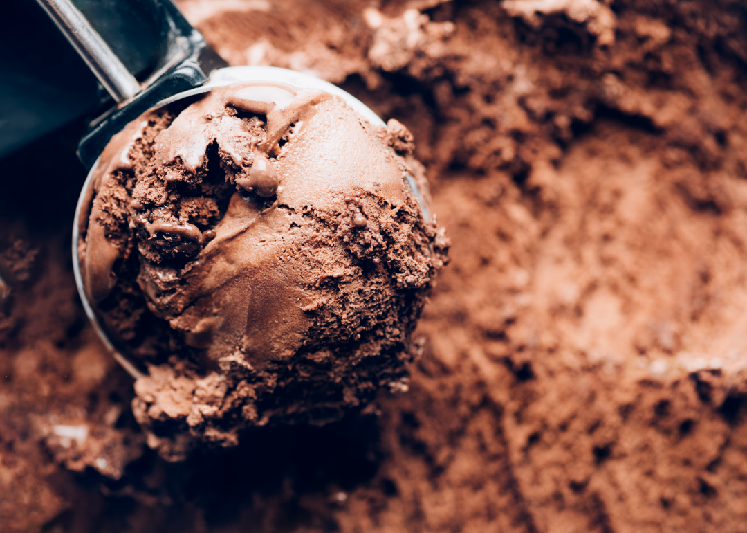 Close up scoop of chocolate ice cream.