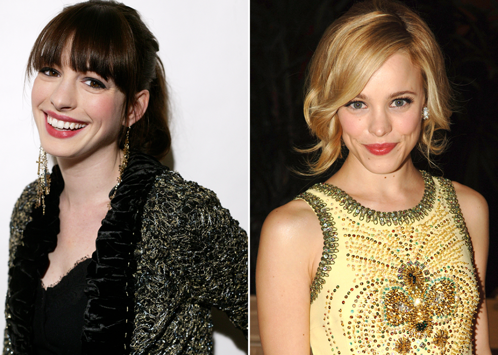 On left, Anne Hathaway poses for a portrait in 2005; on right, Rachel McAdams at Academy Awards in 2006.
