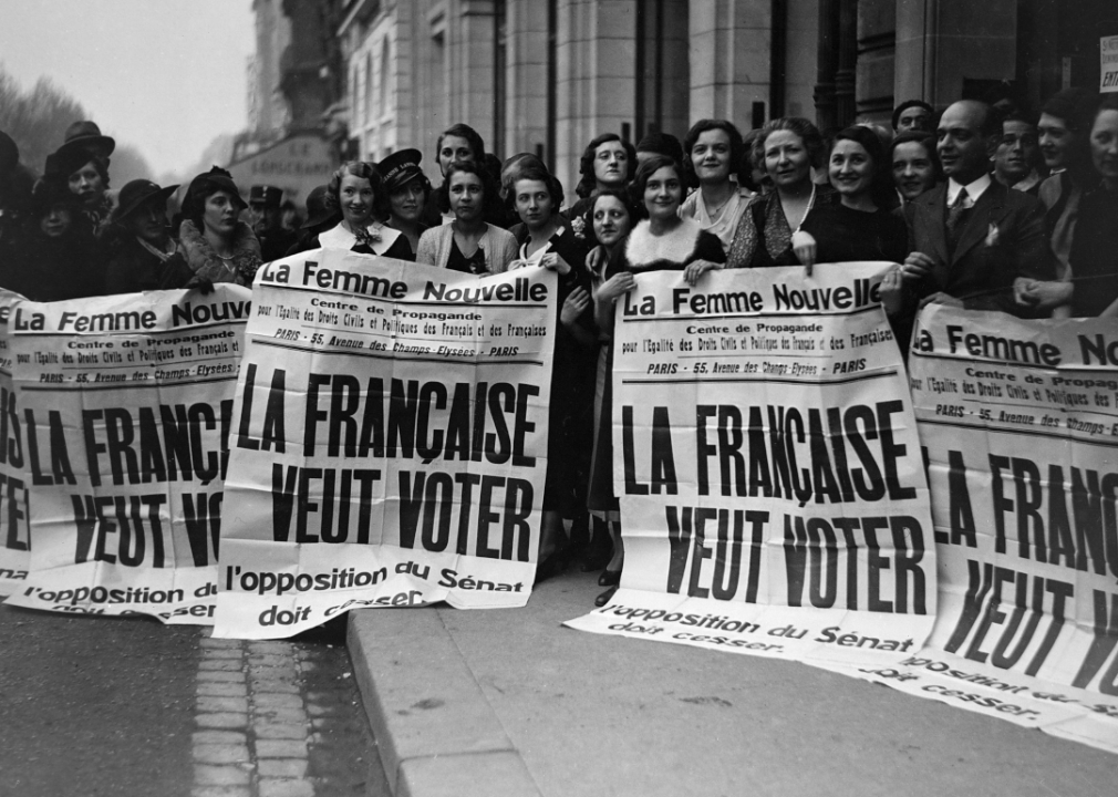 Women stand for the right to vote in Paris in 1934