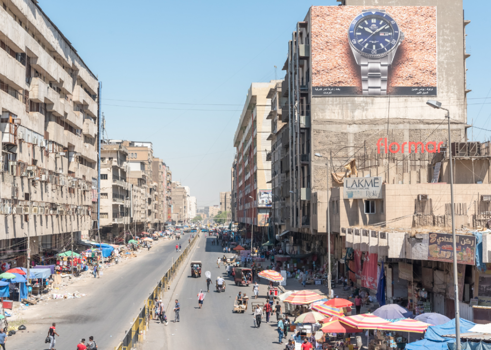 Elevated view of Baghdad street scene
