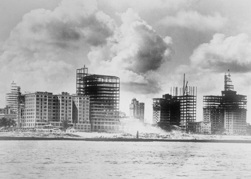 Section of Miami under construction from Biscayne Bay.