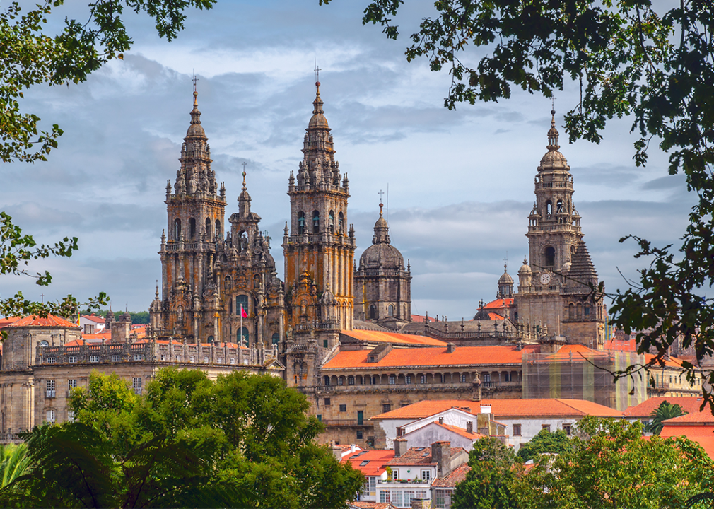 A view from the distance of the Cathedral of Santiago de Compostela.