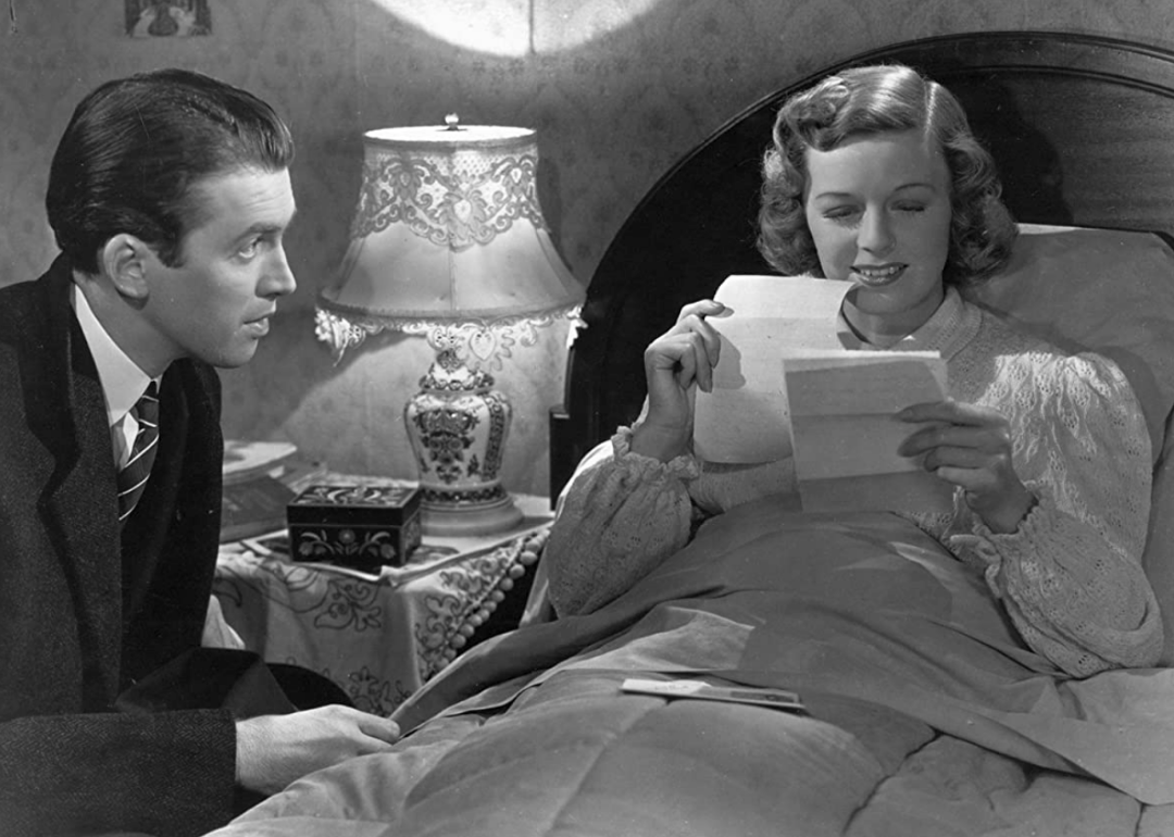 Actors Margaret Sullavan and James Stewart in a scene from 'The Shop Around the Corner.'