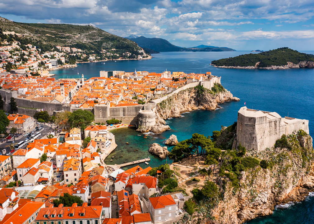 Aerial view of Dubrovnik and the Adriatic Sea.