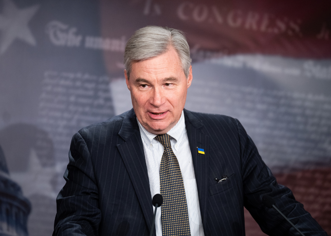 Senator Sheldon Whitehouse speaks at news conference.