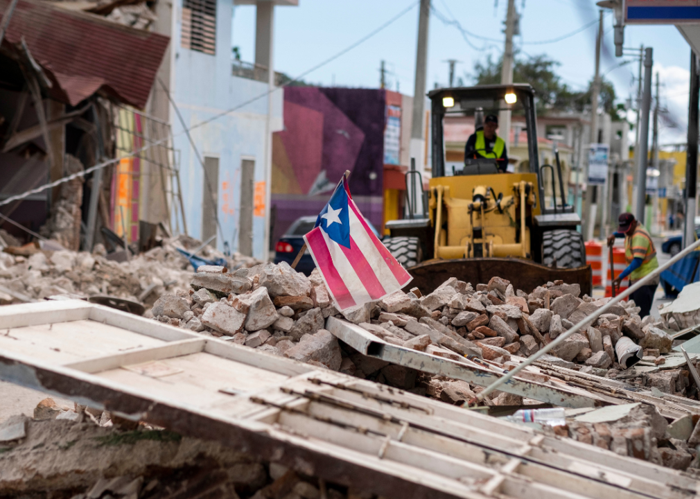 Earthquake debris with Puerto Rican flag