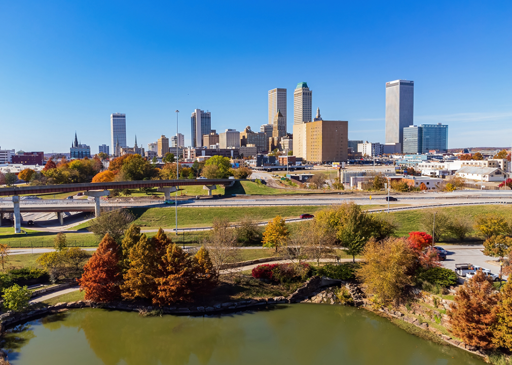 Oklahoma: Tulsa County View of Tulsa skyline and park in autumn.