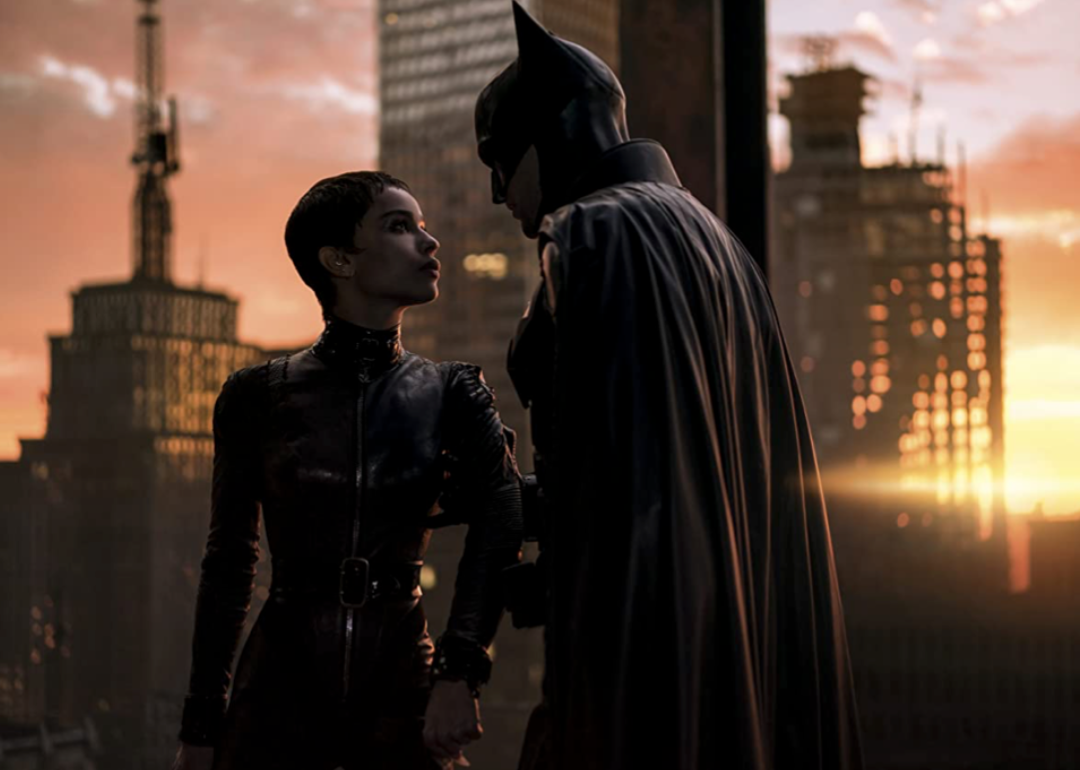 Robert Pattinson and Zoë Kravitz in a scene from ‘The Batman.'
