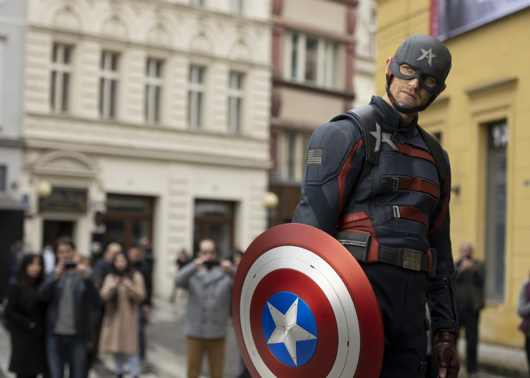 Wyatt Russell as Captain America in a scene from ‘The Falcon and the Winter Snowman’