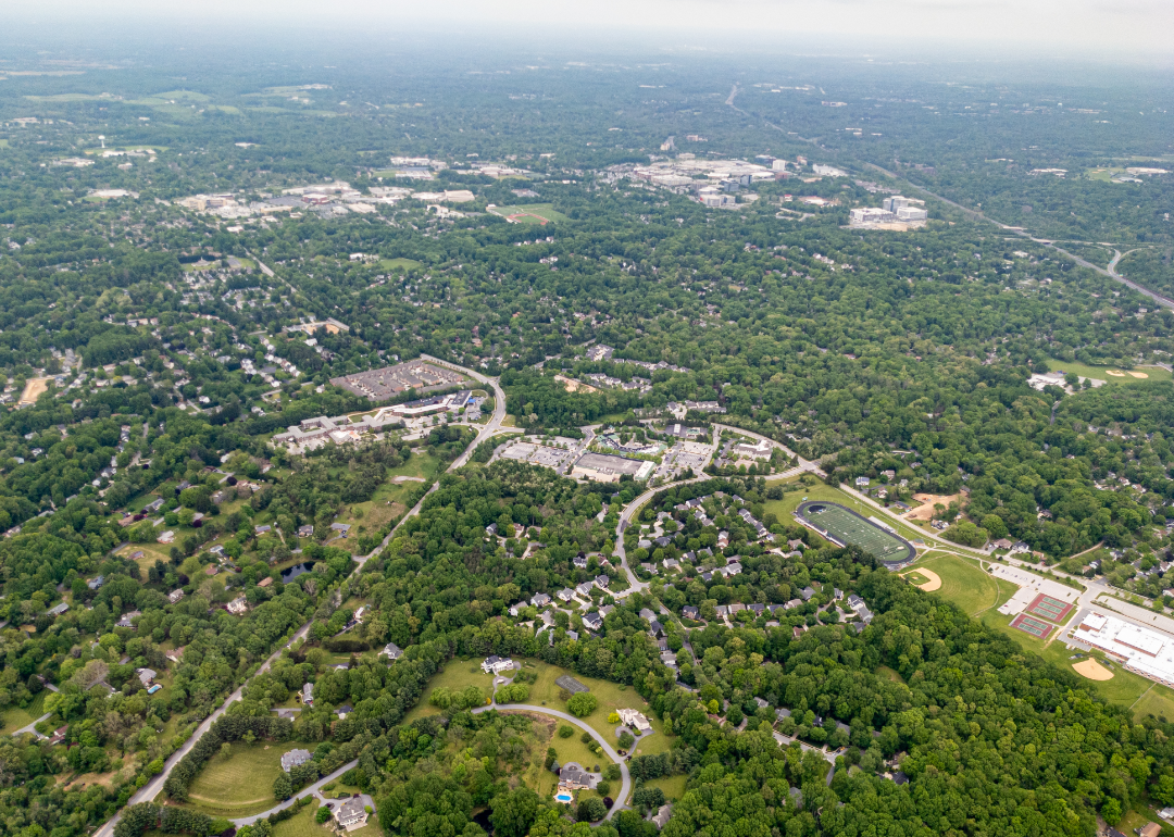 Aerial view of Columbia, Maryland.